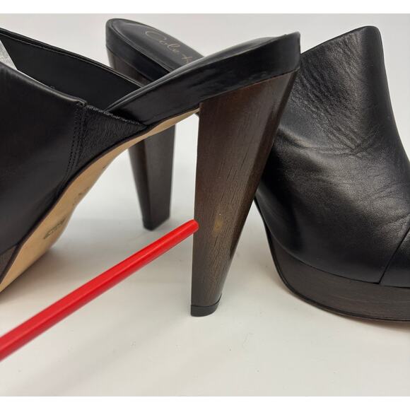Size 11 B | COLE HAAN Stephanie Nike Air Platform Black Leather Clog Mule Heels - Picture 10 of 12